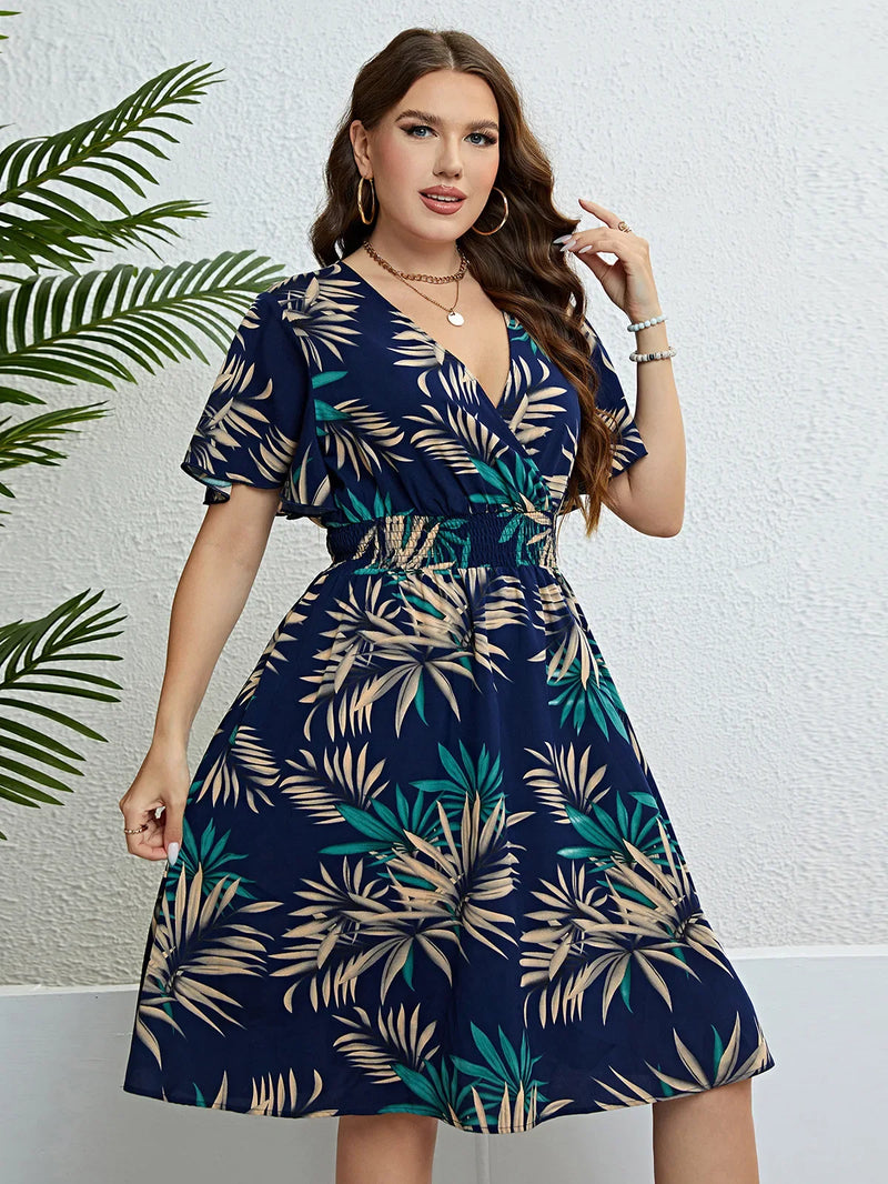 Vestido Wrap V-Neck com Mangas Curtas e Detalhes em Renda – A Escolha Perfeita