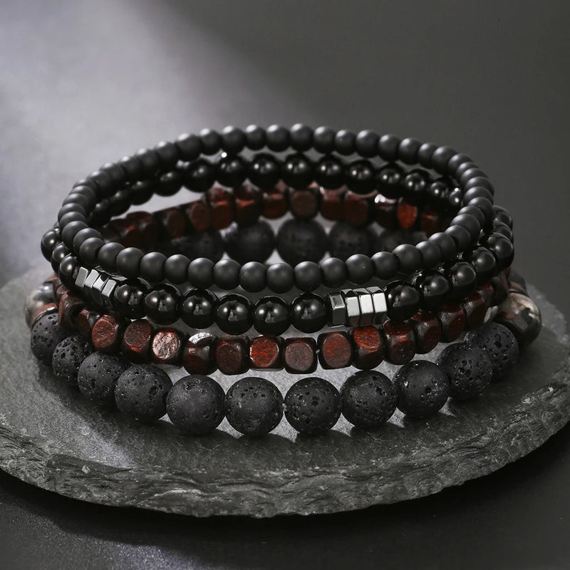 Conjunto de Pulseiras de Pedra Vulcânica