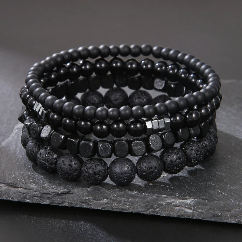 Conjunto de Pulseiras de Pedra Vulcânica