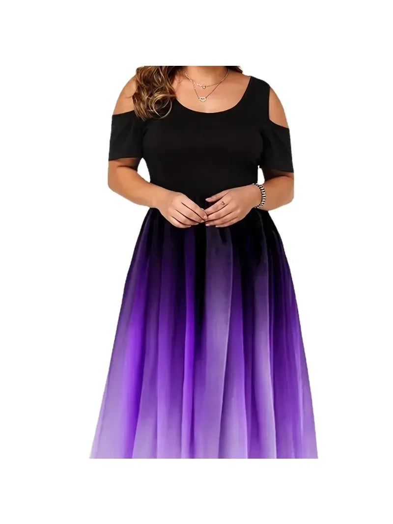 Vestido Ombro a Ombro com Estampa Gradiente - Celebre Sua Beleza com Nosso Vestido Plus Size