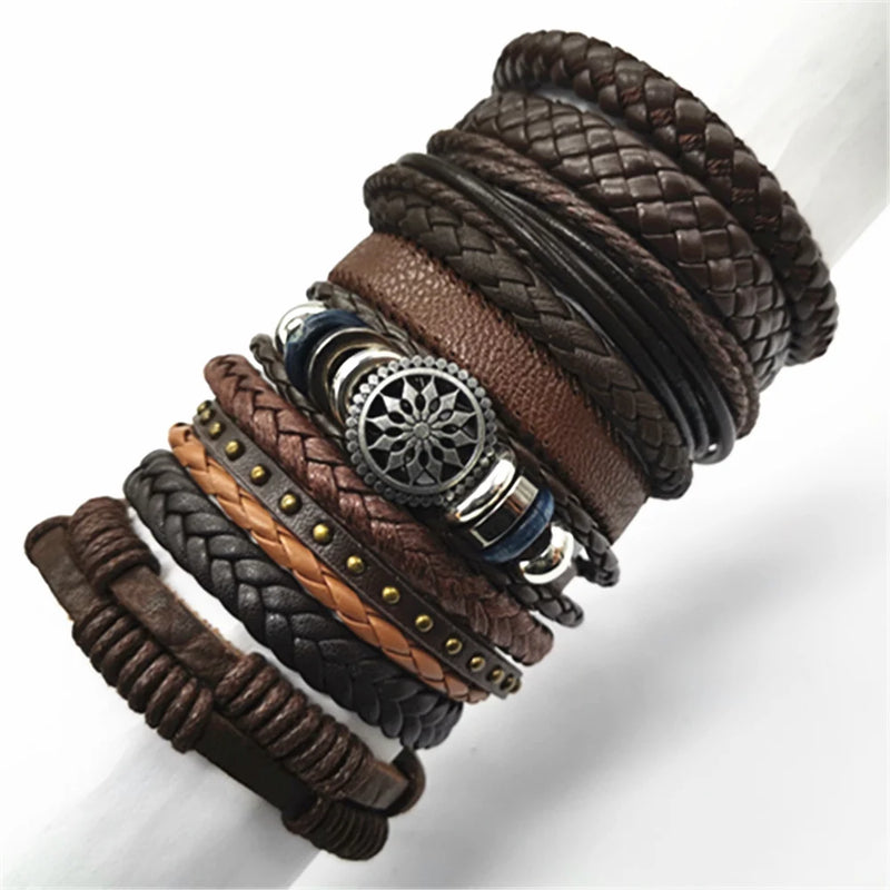 Conjunto de Braceletes de Couro - Estilo e Elegância para Todos