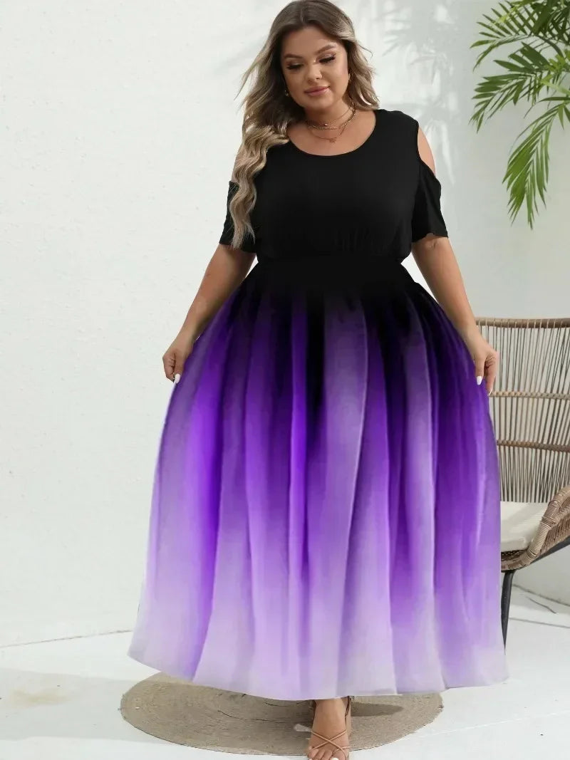 Vestido Ombro a Ombro com Estampa Gradiente - Celebre Sua Beleza com Nosso Vestido Plus Size