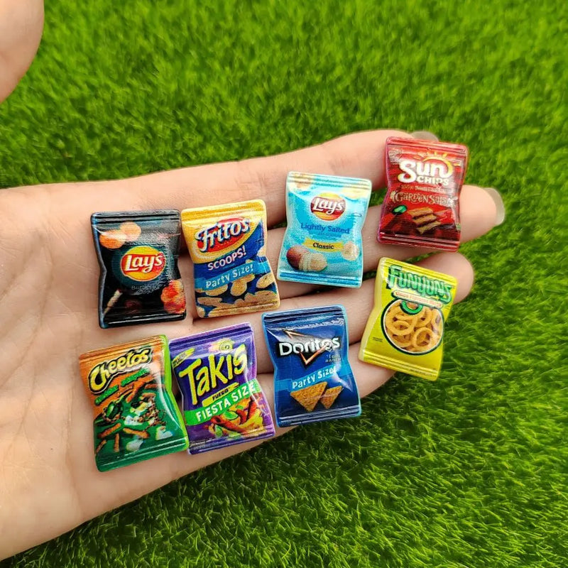 Conjunto de 8 Peças de Comida Miniatura - Salgadinhos e Snacks