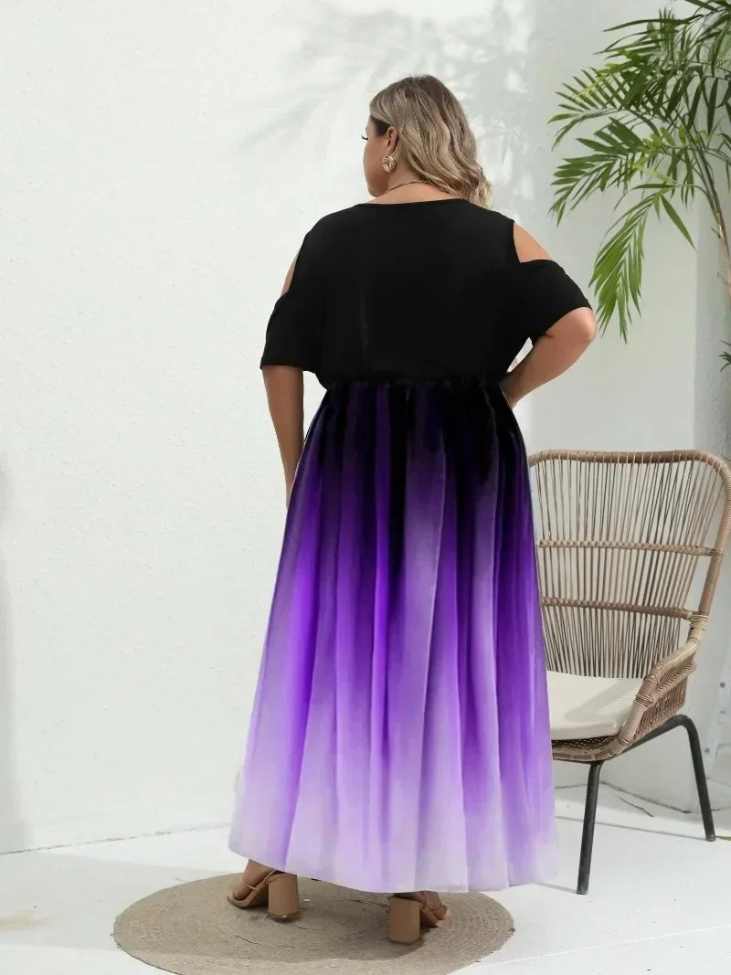 Vestido Ombro a Ombro com Estampa Gradiente - Celebre Sua Beleza com Nosso Vestido Plus Size