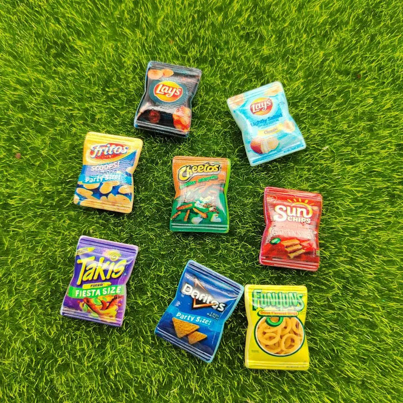 Conjunto de 8 Peças de Comida Miniatura - Salgadinhos e Snacks